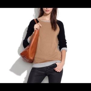 Madewell black tan colorblock waffle knit sweater